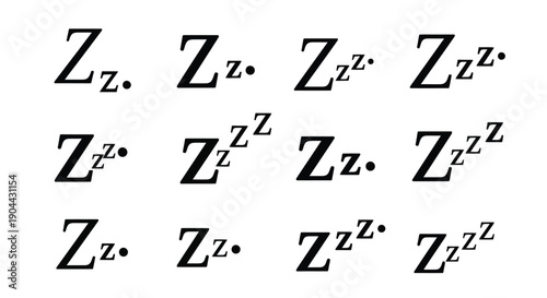 Collection of stylized black letter z symbols used universally to represent sleeping or snoring sounds