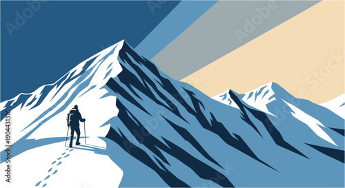 Dramatic Snowy Mountain Peak under a Layered Winter Sky