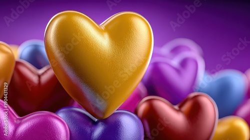 Valentine's Day Romantic Background with Golden Heart and 3D Hearts