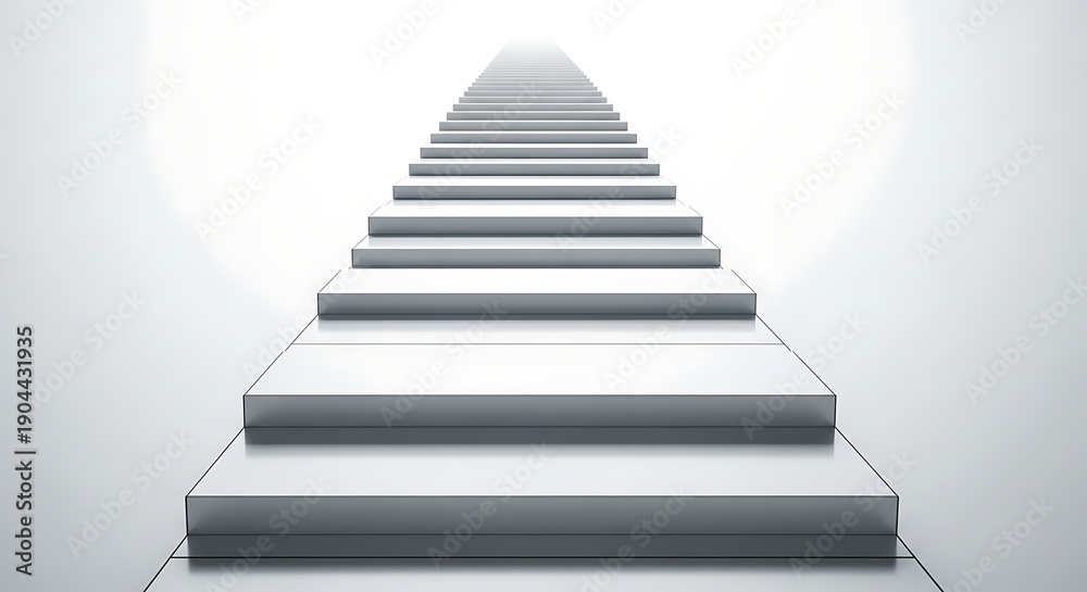Fototapeta premium White staircase with multiple steps leading upwards in a minimalist setting.