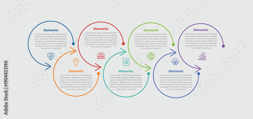 7 elements infographic comparison diagram with big circle and arrow up and down with dot line style 7 step for slide presentation