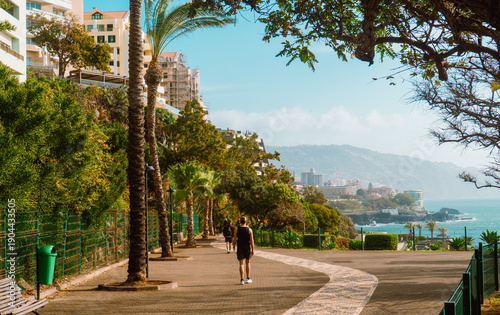 фотографія Coastal promenade with palm trees and ocean view in Funchal.