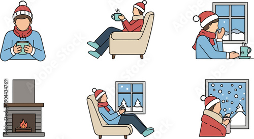 Person Relaxing Indoors with Hot Drink During Winter