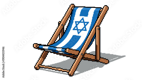 Pixel art beach chair with israeli flag design on a white background