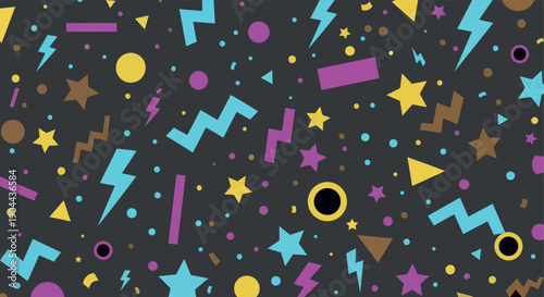 Retro Memphis Pattern with Stars and Geometric Shapes