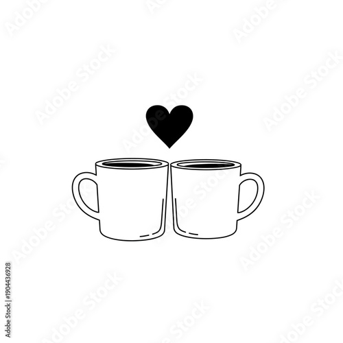 Two Coffee Cups with Heart Symbol.
