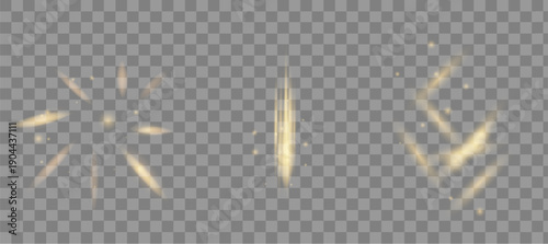 Golden Light Effects With Sparkles, Flares, and Beams on Transparent Background