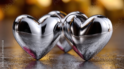 Metallic Chrome Hearts for Romantic Valentine's Day Love Theme