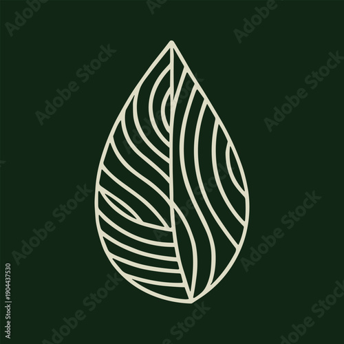 A minimalist line art leaf icon with a simple and elegant design on a dark background