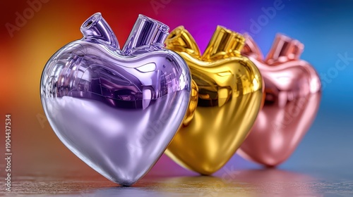 Metallic Valentine's Day Hearts Romantic Love Concept 3D Rendering