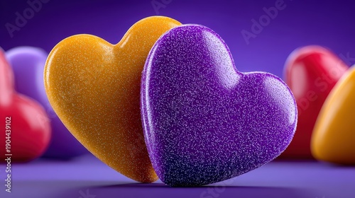 Glittery Purple and Orange Hearts for Valentine's Day