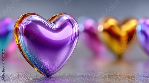 Glossy Purple 3D Heart for Valentine's Day Romantic Love Backdrop