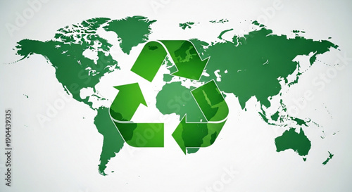 Global recycling concept with green world map and recycle symbol overlaid