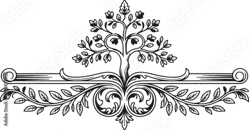 Intricate Black Silhouette of Tree of Life with Ornate Flourishes Vector Art