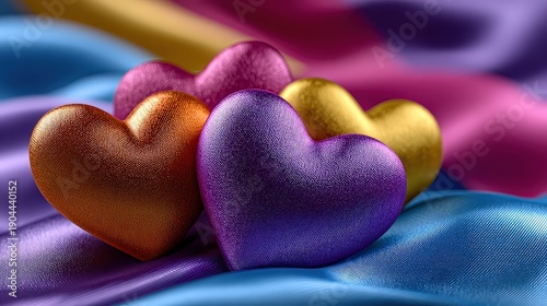 Vibrant Textured Hearts on Silk Fabric for Valentine's Day Romance