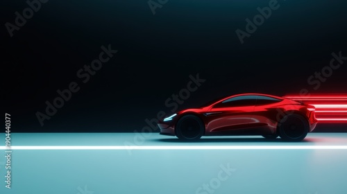 A sleek red sports car zooms forward in a dark setting, highlighting speed and agility, representative of modern automotive engineering and design excellence.