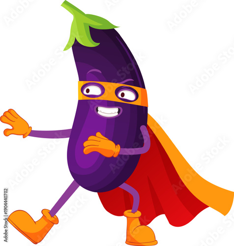 Eggplant character being a healthy powerful superhero
