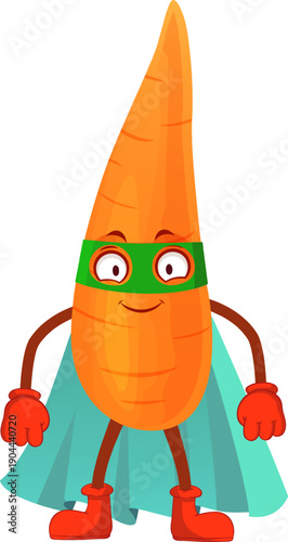 Carrot superhero character standing ready for action