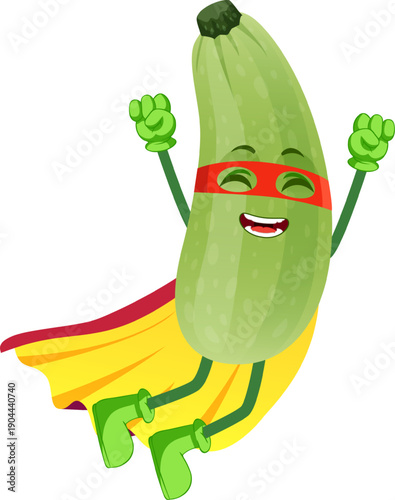 Zucchini character flying as superhero representing healthy power