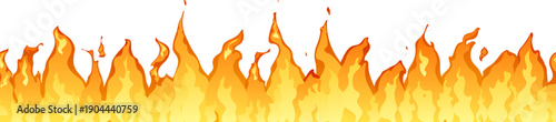 Burning fire flames creating a hot border