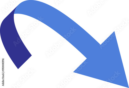 Blue curved arrow showing business decline and direction
