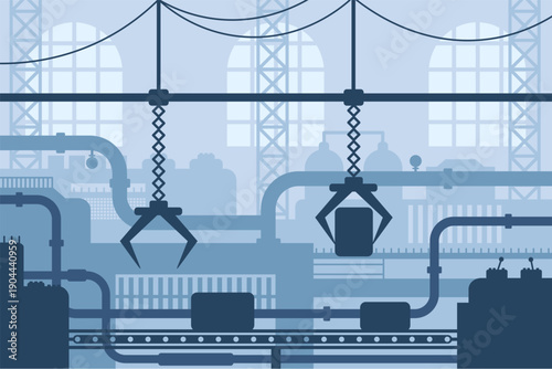 Automated factory operations with robotic arms moving items