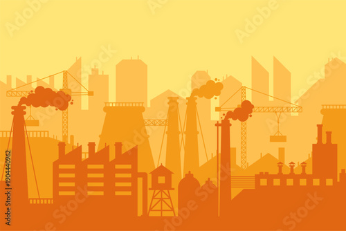 Industrial city landscape showing factories and pollution