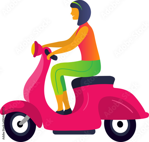 Woman riding scooter illustration delivering fast transportation service