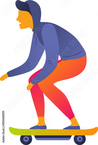 Young person skateboarding on urban street illustration