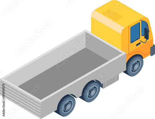 Yellow utility truck transporting goods isometric vector illustration