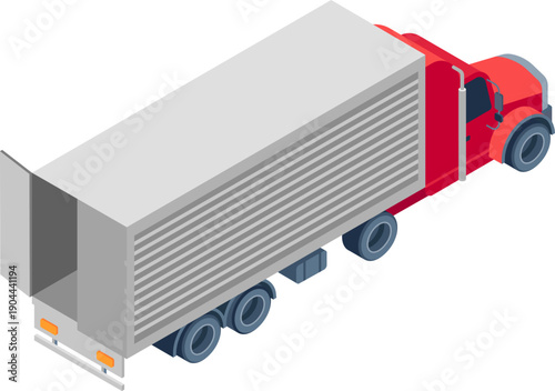 Red semi truck with open trailer delivering freight