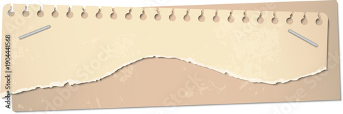 Torn blank vintage paper banner stapled to background