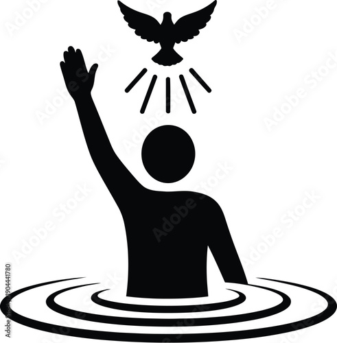 Jesus baptism at the Jordan river with holy spirit descending upon him like a dove. 