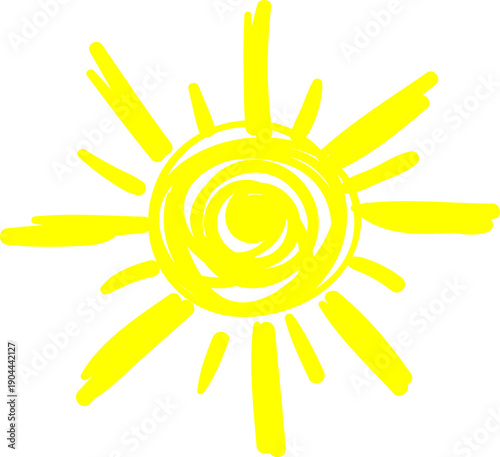 Hand drawing yellow sun bringing summer warmth