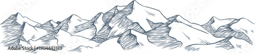 Mountain range drawing with hand drawn lines
