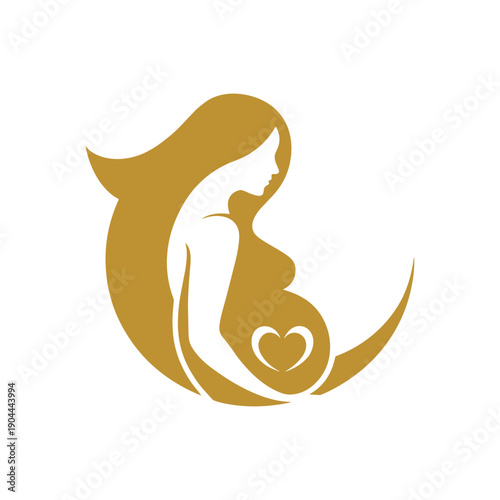 Golden silhouette of a pregnant woman with a heart on her belly