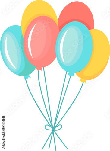 Colorful party balloons tied with a decorative ribbon