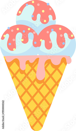 Refreshing three scoop ice cream cone illustration