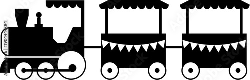 Children's toy train engine with two passenger wagons