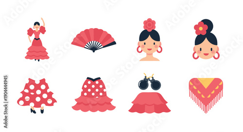 Flamenco dancer and traditional Spanish cultural elements collection