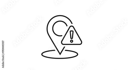 Location Warning and Alert Symbol Illustration Representing Risk Zones and Safety Navigation. This professional vector illustration shows a map pin combined with warning sign, symbolizing danger aware