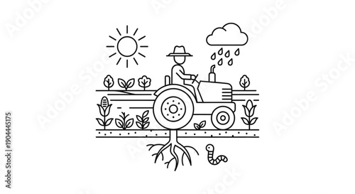 Smart Agriculture and Farming Technology Illustration Representing Modern Crop Management and Sustainable Growth. This professional vector illustration shows a farmer using digital tools and smart sen