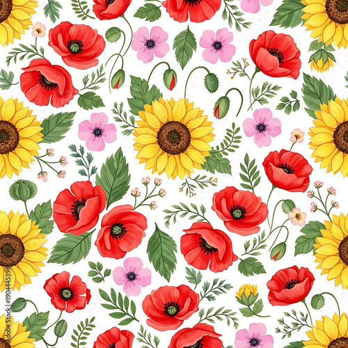 Seamless Floral Patterns Collection with Hand-Drawn Wildflowers, Roses, and Botanical Garden Elements