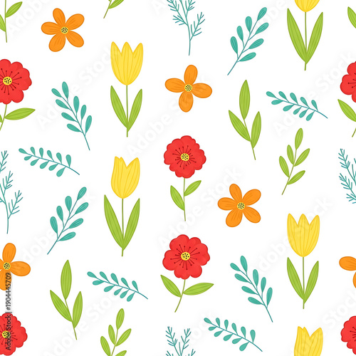Seamless Floral Patterns Collection with Hand-Drawn Wildflowers and Botanical Elements for Surface Design