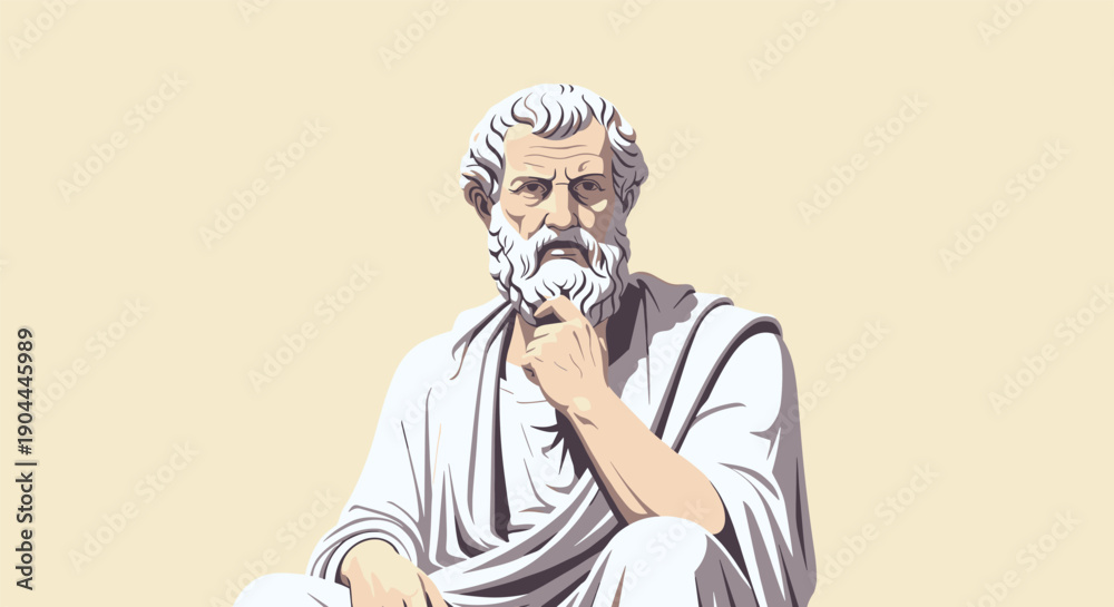 Naklejka premium Ancient Greek philosopher Socrates depicted in a thoughtful pose with his hand on his chin