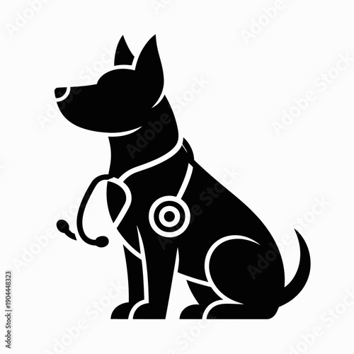 Clean vector illustration of a playful dog's head, looking forward with a happy expression, isolated on white background