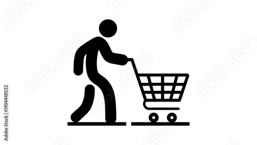 a man with Shopping cart , black isolated silhouette