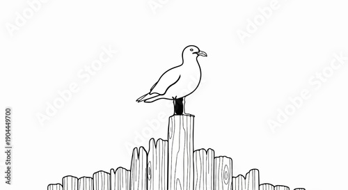 A simplified sketch of a seagull perched on a wooden post