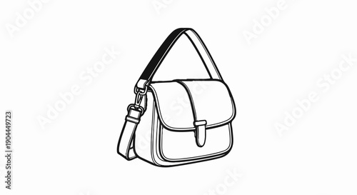A simple line drawing of a black shoulder bag with a strap