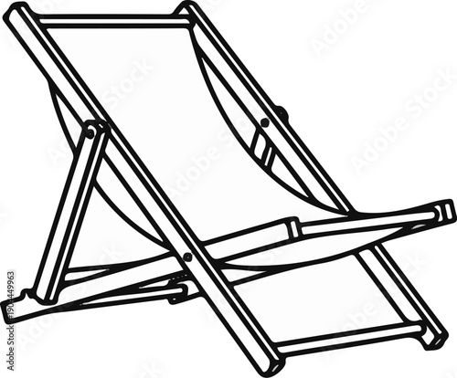 A simple line drawing of a wooden deck chair with fabric seat and back